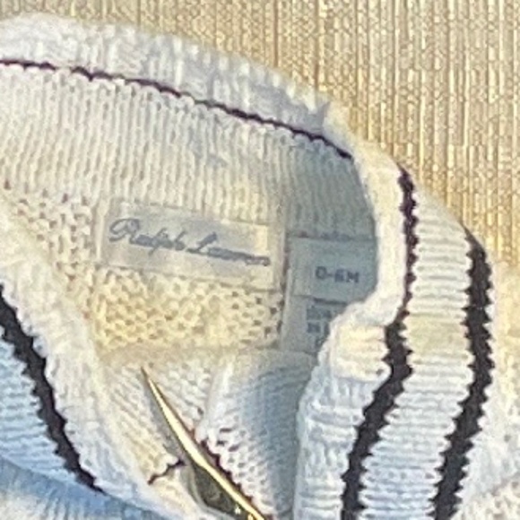Ralph Lauren Baby White 100% Cotton V-Neck Sweater Size 0-6 Months - Picture 5 of 10